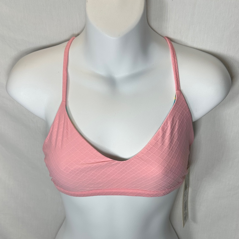 Body Glove Light Pink Textured Bikini Reversible to Green Tropical